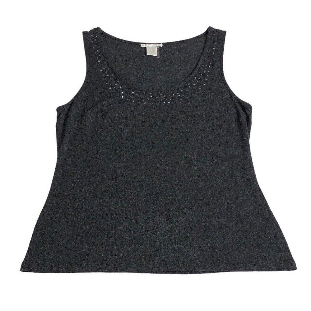 Alberto Makali Top Womens Large Heather Black Sequins Soft‎ Stretch Knit Tank